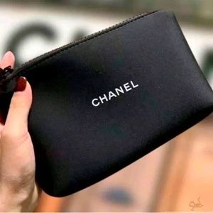 CHANEL black spandex makeup bag and box